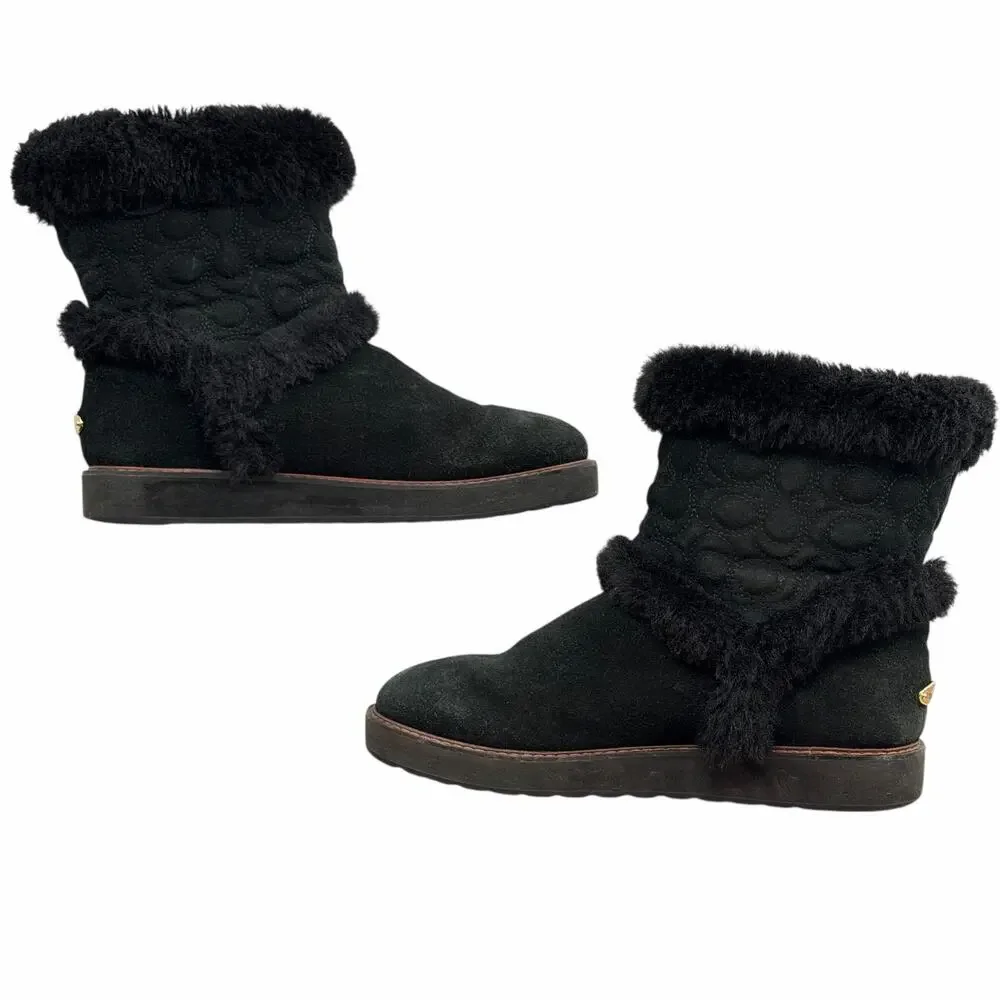 Coach Izzie Sig Boots Womens SZ 11 Black Suede Cozy Winter Everyday Quiet Luxury